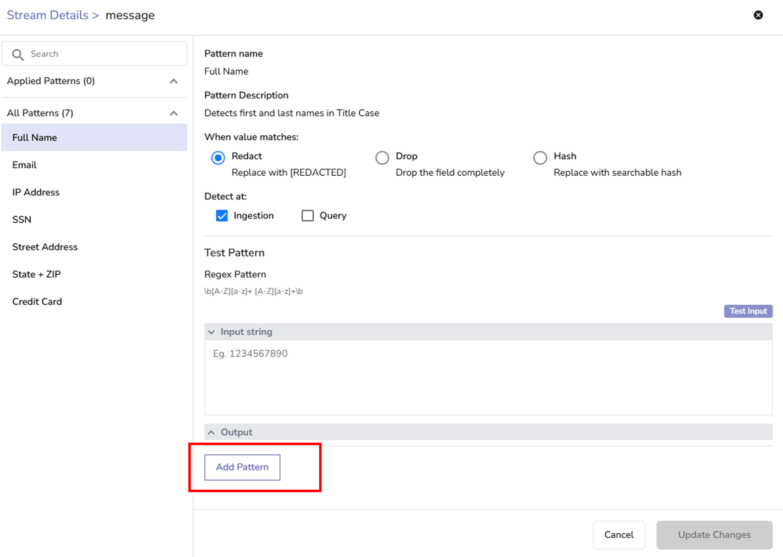 Add regex pattern
