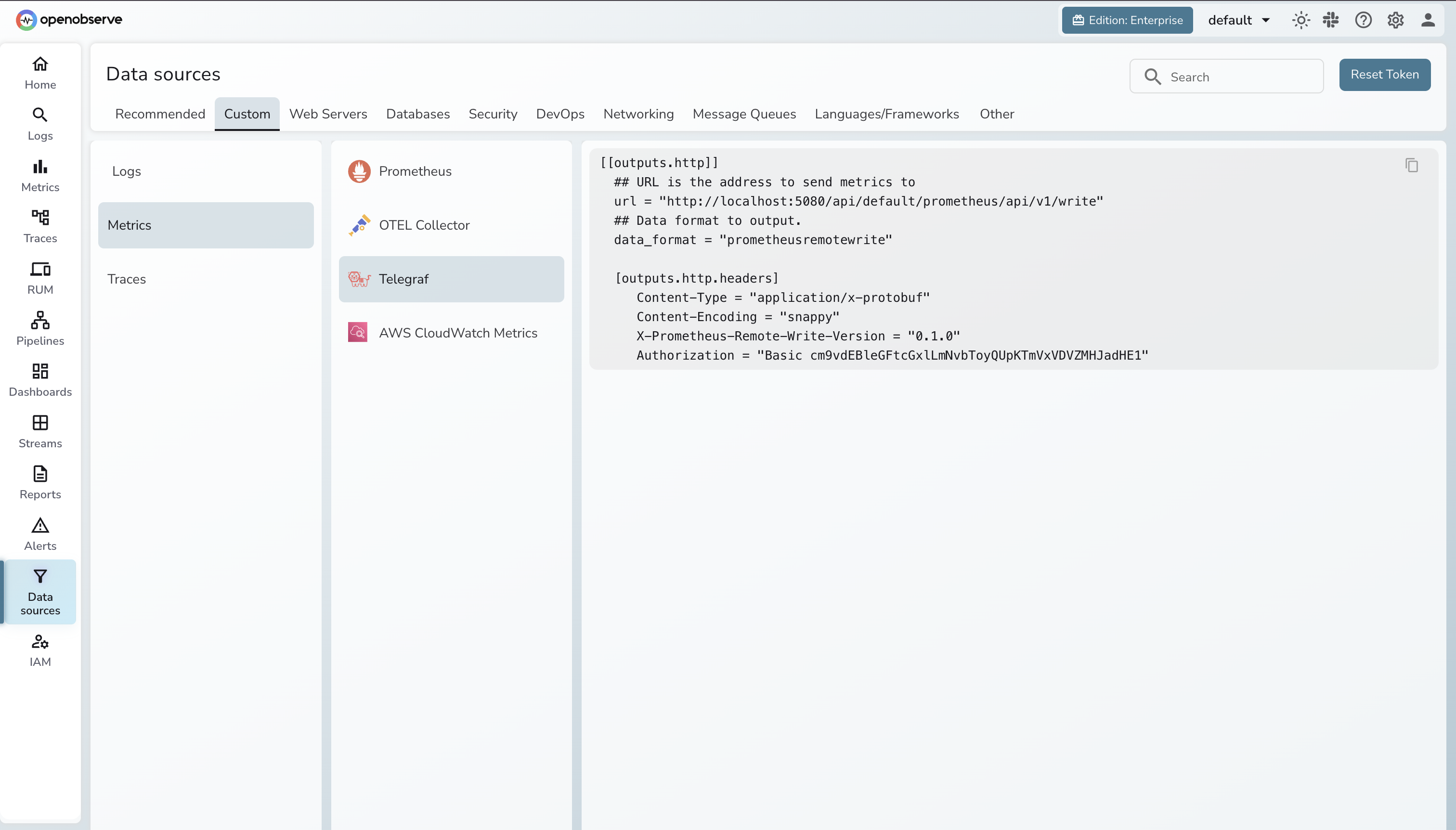 OpenObserve Data Sources -Telegraf