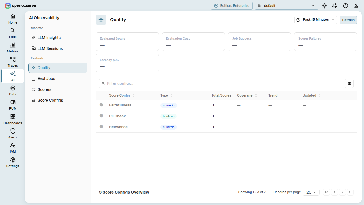 the Online Evaluations dashboard listing eval jobs