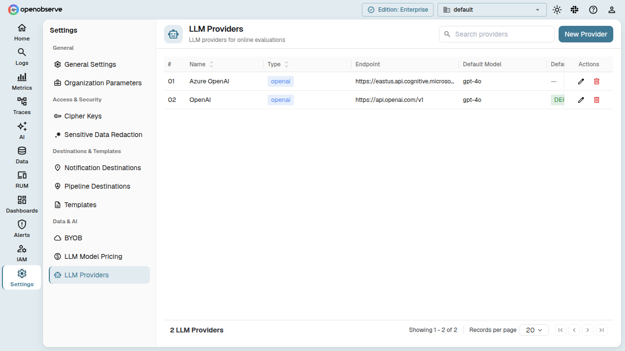 the Providers list page