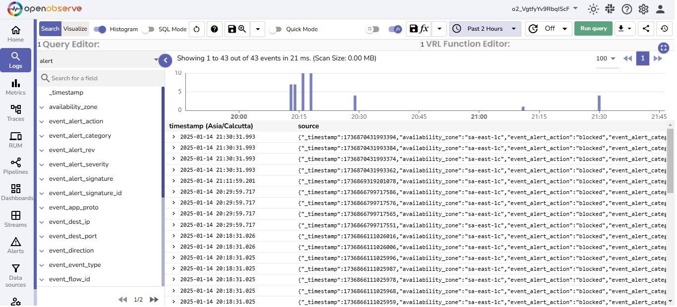 AWS Network Firewall alert logs in Openobserve