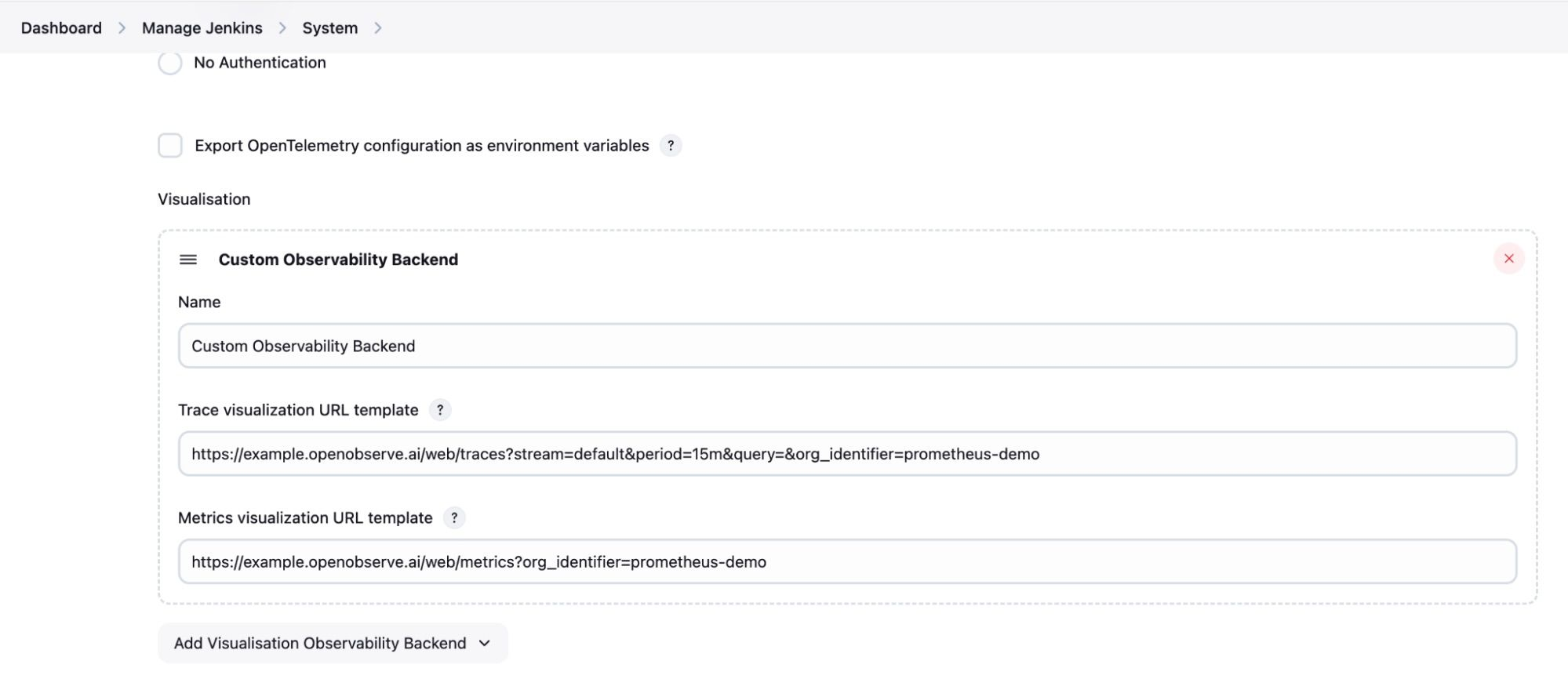Set Observability Backend URLs
