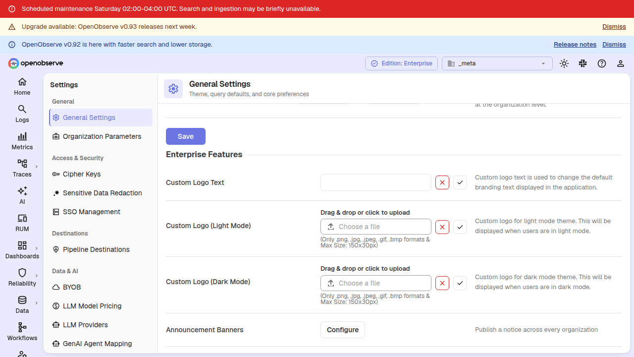 the Announcement Banners entry in General Settings