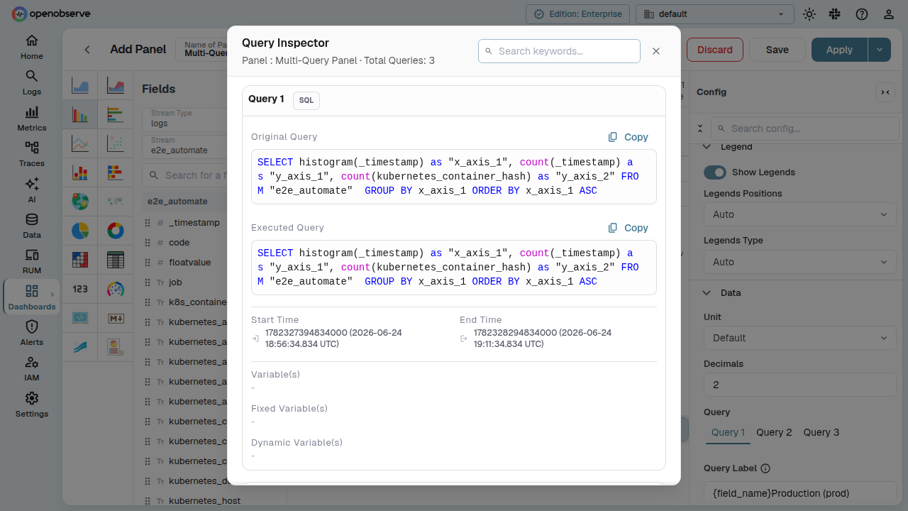 query inspector showing SQL for multiple queries