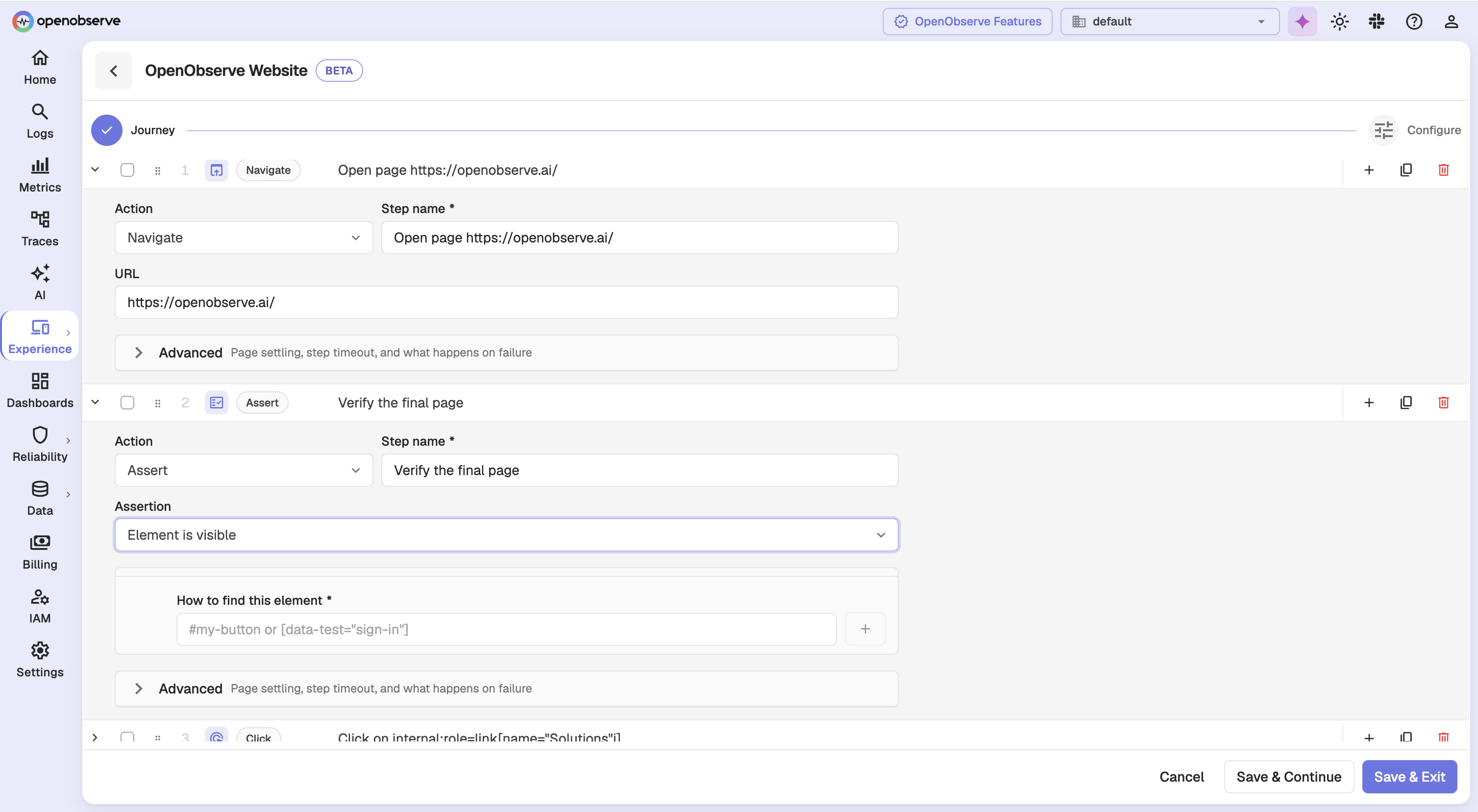 Assert step configured with the Page title is assertion and an expected value