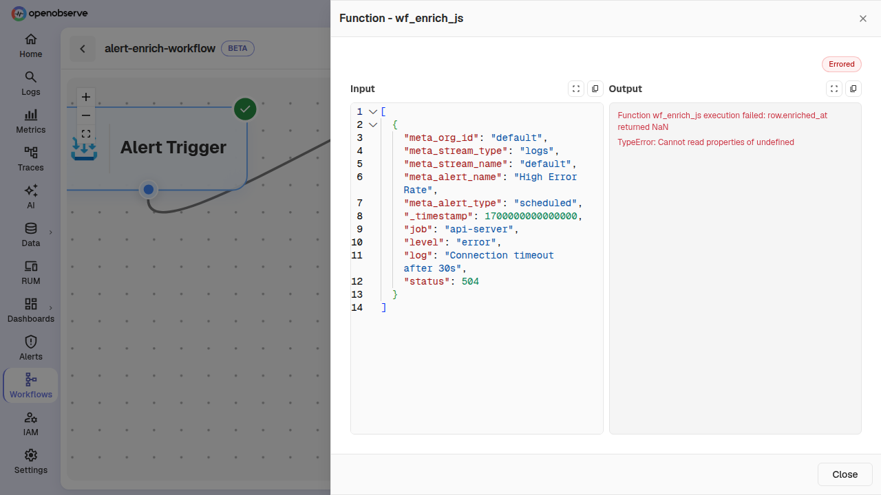 workflow error details with input data